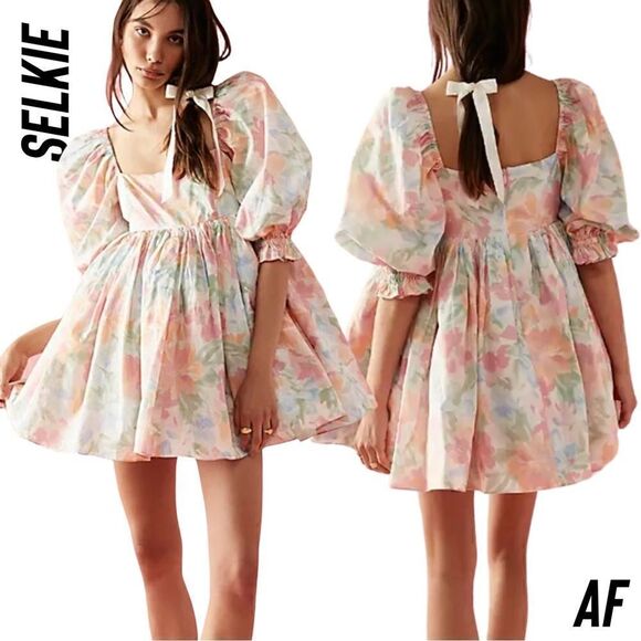 SELKIE BABYDOLL MINI BEACH DAY IN GRAPEFRUIT NWT MEDIUM PUFF DRESS